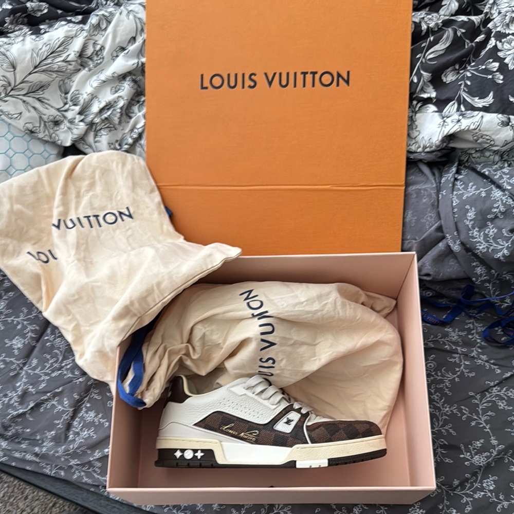 Louis Vuitton Men's White and Brown Sneakers